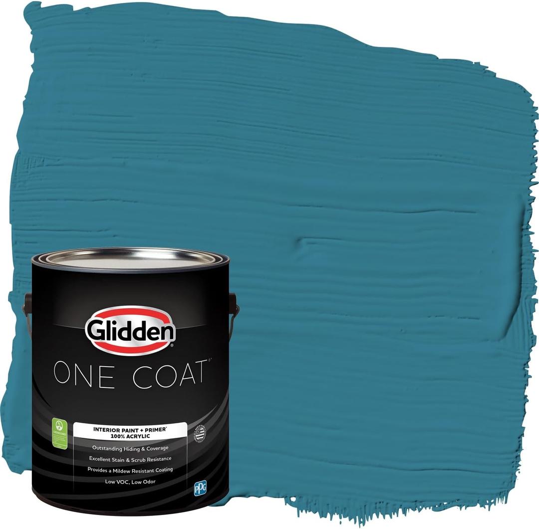 Glidden Interior Paint + Primer: Teal/Aqua Interior Paint /Adventure, One Coat, Eggshell, 1 Gallon (128 Fl Oz (Pack of 1))