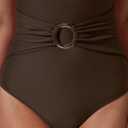 SUUKSESS Women Retro One Piece Swimsuit Metal Tummy Control V Neck Bathing Suit (Brown), XL