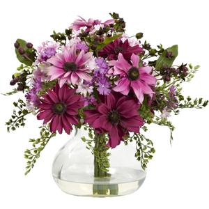 Nearly Natural Mixed Daisy Floral Arrangement with Vase