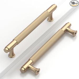 10 Pack 5"(128mm) Gold Cabinet Pulls Knurled Kitchen Cabinet Handles Gold Drawer Pulls Cupboard Hardware for Cabinets CK0088