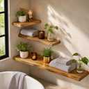 Dreamland 36 Inch Long Floating Shelves Set of 2, Rustic Solid Elm Wood Live Edge Floating Shelf Wall Mounted, 8 Inch Deep Wooden Wall Shelves for Living Room, Bedroom, Bathroom, Kitchen, Natural