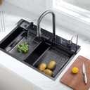 Waterfall Kitchen Sink,Stainless Steel Single Bowl Digital Display Smart Sink Drop In With Various Accessories (Dark Gary, 31.5"x17.7"x8.7")