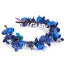 Blue Flower Crown Headband - Fairy Floral Headpiece Rose Floral Accessories with Lace for Women Girls Birthday Wedding Party Photo Props Hairband