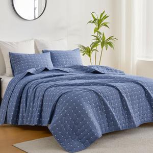 ENJOHOS 100% Cotton Oversized King Bedspread, Blue California King Size Quilt Set for All Season, Reversible Lightweight Soft Coverlet, 3 Pieces, 106"x96"
