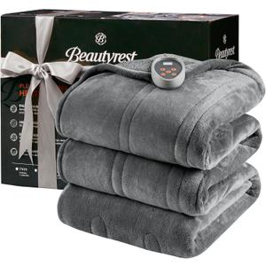 Beautyrest Heated Blanket, Electric Blanket, Soft, Warm, Reversible Plush - Sherpa Heating Blanket with 20 Heat Settings, 1-10 hrs Timer Auto Shut Off, Machine Washable, Full (84 inx80 in), Grey
