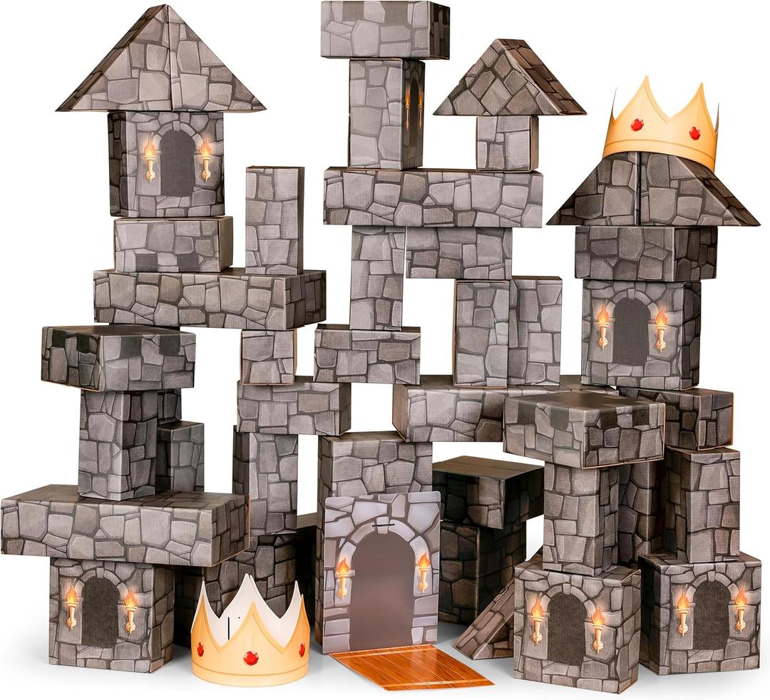 National Geographic Jumbo Cardboard Building Blocks 45-Pc. Extra-Thick Cardboard Bricks for Kids, Build a Castle Play House, Indoor Playhouse, Large Building Blocks, Kids Giant Blocks