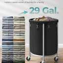 SONGMICS 29-Gallon (110 L) Laundry Basket with Wheels, Rolling Round Heavy-Duty Laundry Hamper Cart with Steel Frame and Removable Bag, 2 Locking Wheels, Ink Black and Metallic Silver URLS002B01