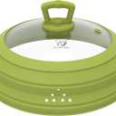 Microwave Splatter Cover Vented Glass Splatter Guard Lid with Collapsible Silicone for Food as Pot Cover 11.8 inch Large Plate for 6 7 8 9 10 11 inch Plate Bowl (Green)