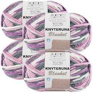 Knyteruna #6 Super Bulky Blanket Yarn for Crocheting - 4 Skeins(Each 10.5oz/300g, 220yds/201m), Chunky Chenille Thick Plush Big Soft Yarn for Crocheting Knitting Blankets, Purple & Grey & Sky