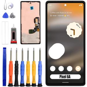 OLED Display [with Fingerprint Function] [with Bracket] Compatible with Google Pixel 6A [6.1 inch] GX7AS, GB62Z, G1AZG, GB17L Screen Touch Digitizer Assembly LCD Display with Repair kit