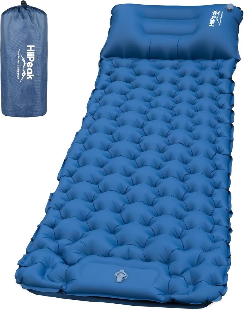 HiiPeak Sleeping Pad for Camping- Ultralight Inflatable Sleeping Mat with Built-in Foot Pump & Pillow, Upgraded Compact Camping Air Mattress for Tent, Backpacking, Hiking (Cm04 Blue)