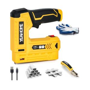YEAHOME Electric Staple Gun, 2 in 1 Light Duty Cordless Staple Gun for Upholstery with 2000 Staples & Nails, 3.7V Brad Nailer Kit with USB Charger & Staple Remover for Wood, Carpentry, Crafts, DIY