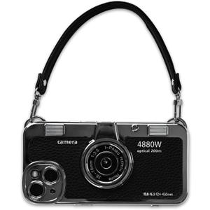 Classic Emily in Paris Phone Case,2023 New Vintage Camera Design Case That Looks Like a Camera,for iPhone 14 Camera Phone Leather Bracelet Sling Cover case (Black, for iPhone 15 Plus)