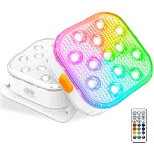 Pool Lights, Rechargeable Submersible LED Light with Remote Control - 5 Adjustable Brightness Levels, 16 Colors & 6 RGB Modes, IP68 Waterproof, 10H Runtime, Installation Accessories Included, (Pack of 2)