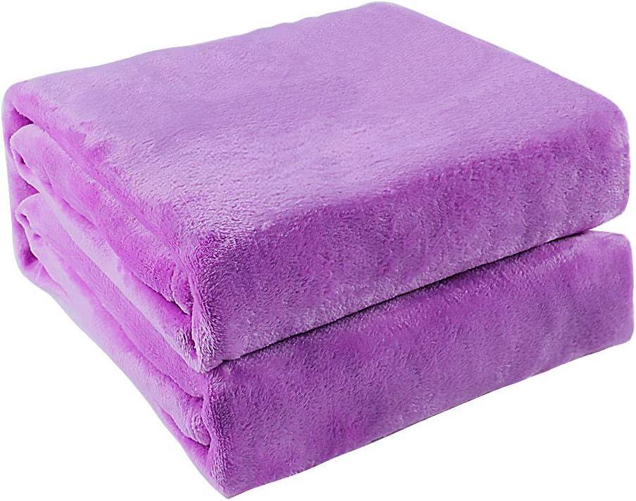 uxcell Flannel Fleece Blanket Queen Size - Soft Lightweight Plush Microfiber Bed Blanket for Sofa or Couch, Machine Washable Blankets Fleeces, Light Purple 78x90 Inch