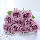 LVEFIT 12pcs Artificial Rose Flower Mauve Rose Flower with Long Stem Silk Roses Bouquet for Wedding Bridal Shower Party Home Decoration