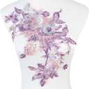 Silvora Colorful Flower Fabric Beaded Lace Applique,3D Embroidered Flower Fabric Patch for Bridal Dress, Handmade Sewing Tool for Wedding DIY Crafts(Purple-1)