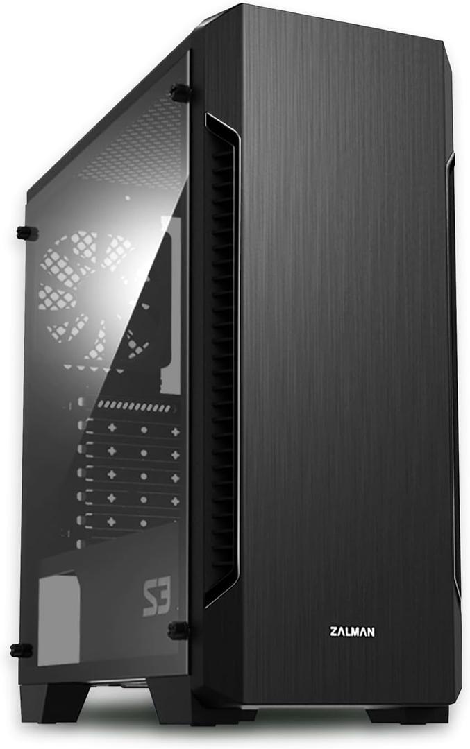 Zalman - S3 - ATX Mid-Tower PC Case - Full Acrylic Side Panel - 3x Case Fan 120mm Pre-Installed, Black
