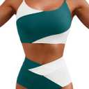 Herseas Women 2 Piece High Waisted Bikini Sets Color Block Popular Swimsuit 2026 Summer Beach Best Bathing Suits Large