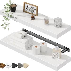 QEEIG Floating Shelves for Wall 23.6" Long - Wall Mounted Shelf Bathroom Kitchen Living Room Bedroom Farmhouse Home Decor Display Bookshelf Large 23.6 x 9.3 inch Set of 2, White (008-60W)