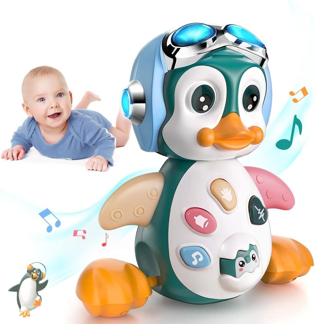 MOONTOY Musical Penguin Crawly Baby Toys 0-3-6 6-12 Month, Infant Light Up Tummy Time Dancing Moving Walking Crawling Toys, Baby Easter Basket Stuffers Gifts 3 4 5 6 7 8 9 10 Month 1 Year Old Boy Girl