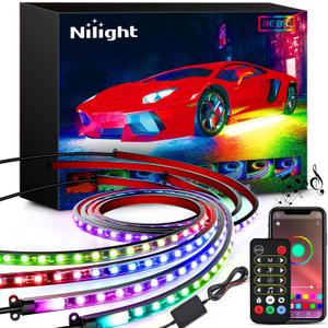 Nilight 4Pcs Car Underglow Neon Accent Strip Lights 256 LEDs RGBIC Multi Color DIY Sound Active Function Music Mode with APP Control and Remote Control Underbody Light Strips,