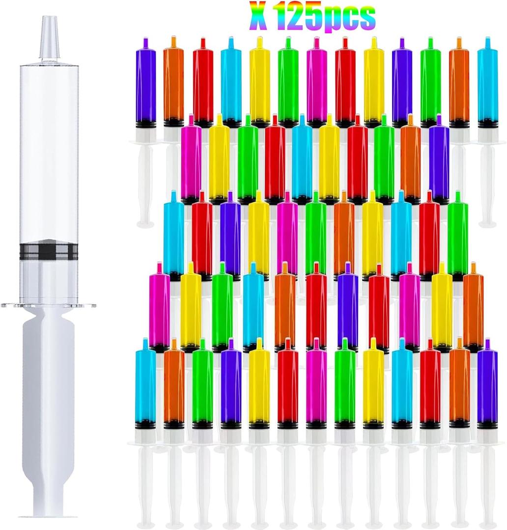 125 Pack Jello Syringes with Caps, 10ml Reusable Plastic Syringes for Party Desserts, Jelly, Pudding, Juice - BPA-Free Halloween Thanksgiving Christmas Birthday Supplies