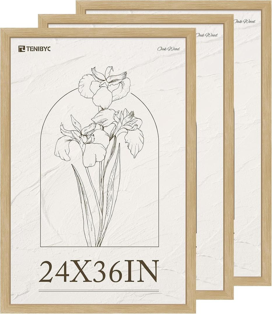 24x36 Poster Frame 3 Pack - Light Oak, Natural Wood Grain Picture Frame, Suitable for Photos, Puzzles, Paintings & Maps, Wall Hanging