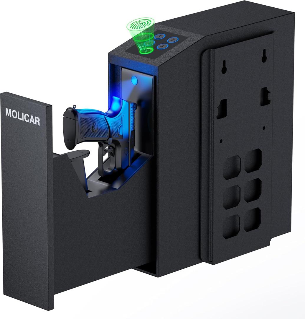 Biometric Gun Safe for Handgun Fingerprint 3 Ways Quick Access Slider Pistol Safe, Mounted Bedside Gun Lock Box for Nightstand, Bed, Desk, Wall, Dresser