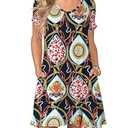 lionstill Women's Plus Size T Shirt Dress Summer Casual Short Sleeve Swing Floral Dresses with Pockets, Blue Chain Pink Leopard 3XL