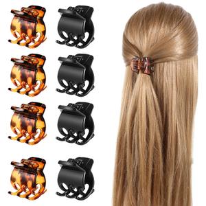8Pcs Hair Clips Medium, 1.37 Inch Medium Claw Clips for Women Double Row Teeth No-Slip Grip Jaw Clip Plastic Jaw Clamps for Thin Fine Hair, Black Amber