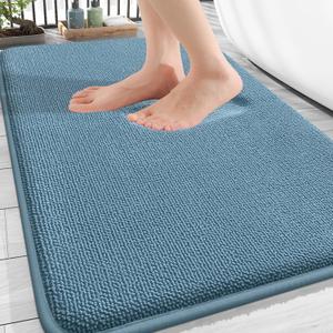 OLANLY Thick Memory Foam Bath Mat Rug 34x21, Extra Soft Absorbent Bathroom Rug, Quick Dry Bath Mats, Non-Slip, Machine Washable Carpet for Bathroom, Tub and Shower, Home Decor Accessories, Airy Blue