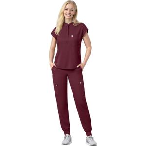 Scrubs Set for Women Medical Uniform Nurse Suit, Anti-Wrinkle Scrub Top Jogger Pant&11 Pockets,4 Way Stretch Workwear (Small, Burgundy)