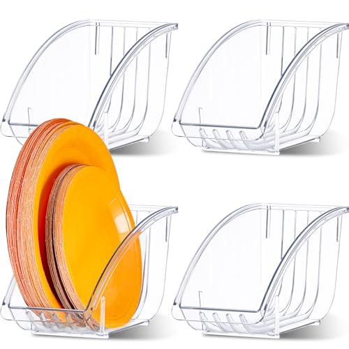 Ziliny 4 Pcs 10 Inch Paper Plate Holder Plastic Dinner Dish Drainer Paper Plate Dispenser Organizer for Kitchen Cabinets Storage Rack Dish Cradle for Countertop