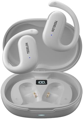 TEDELON Open Ear Headphones Bluetooth 5.4: 16.2mm Drivers, 50H Playtime Wireless Earbuds, IPX6 Waterproof, LED Display, Comfort Fit for Running, Cycling, Workouts, Beige