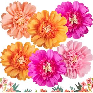 SUNBEAUTY 6 PCS Hot Pink and Orange Paper Flowers Decorations Crepe Paper Flowers 12 Tissue Paper Flowers Decorations for Wall Birthday Party Baby Bridal Shower Office Classroom Wedding Carnival
