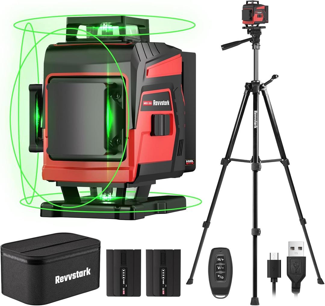 Laser Level with Tripod, 4x360 Green Line Laser Tool with Self-Leveling & Manuel Models, Remote/Touch Control, Rechargeable Battery for Picture Hanging, Tile, Home Renovation (Bag Included)