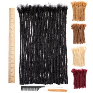 DAIXI 0.6cm Thickness 18 Inch 10 Strands 100% Real Human Hair Dreadlock Extensions for Man/Women Full Head Handmade 0.24Inch Thinner Can Be Dyed and Bleached Soft Dreadlocks with Needle and Comb