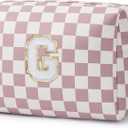Narwey Birthday Gifts for Teen Girls Kids Women Personalized Initial Checkered Makeup Bag Pink Monogram Cosmetic Bag Trendy Stuff 6 8 10 11 12 13 14 16 18 Years Old Travel Toiletry Bag (Dusty Rose G)