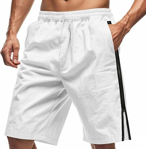 TRFIC Mens Casual Summer Beach Shorts Mens Gym Shorts Side Zipper Elastic Waist Drawstring Shorts with Pockets, L