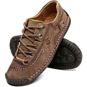 alcubieree Mens Leather Casual Shoes Comfortable Fashion Sneakers Loafers Lightweight Dress Walking Driving Shoes for MenSize 7.5-13 (Brown)
