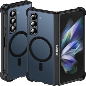 Hensinple for Samsung Galaxy Z Fold 4 Case Magnetic, Z Fold4 Case [Compatible with MagSafe][Slim Fit], Magnetic Charing Translucent Matte Back Shockproof Phone Case for Z Fold 4, Black