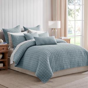 Levtex Home Cloud Waffle Full/Queen Quilt Set (88x92in) and 2 Pillow Shams (26x20in) - Box Quilted Waffle Texture - Chambray - Cotton Full/Queen Size Quilt Bedding Set - Lightweight Soft Pre-Washed