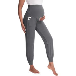 Happy.angel Women's Maternity Pants with Pockets, Loose Joggers Sweatpants for Workout Soft Lounge Pregnancy Clothes (Grey, S)