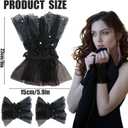 2 x Short Lace Fingerless Gloves,mesh gothic Black Hand Sleeve, Vintage Sexy Wedding Cuffs for Women Masquerade Halloween Party (Black)