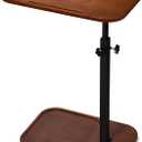 DAVIDOK C-Shaped Sofa End Table, Adjustable Height Couch Side Table with Device Slot, Brown Color with Black Metal Stand, Couch Table for Living Room, Bedroom