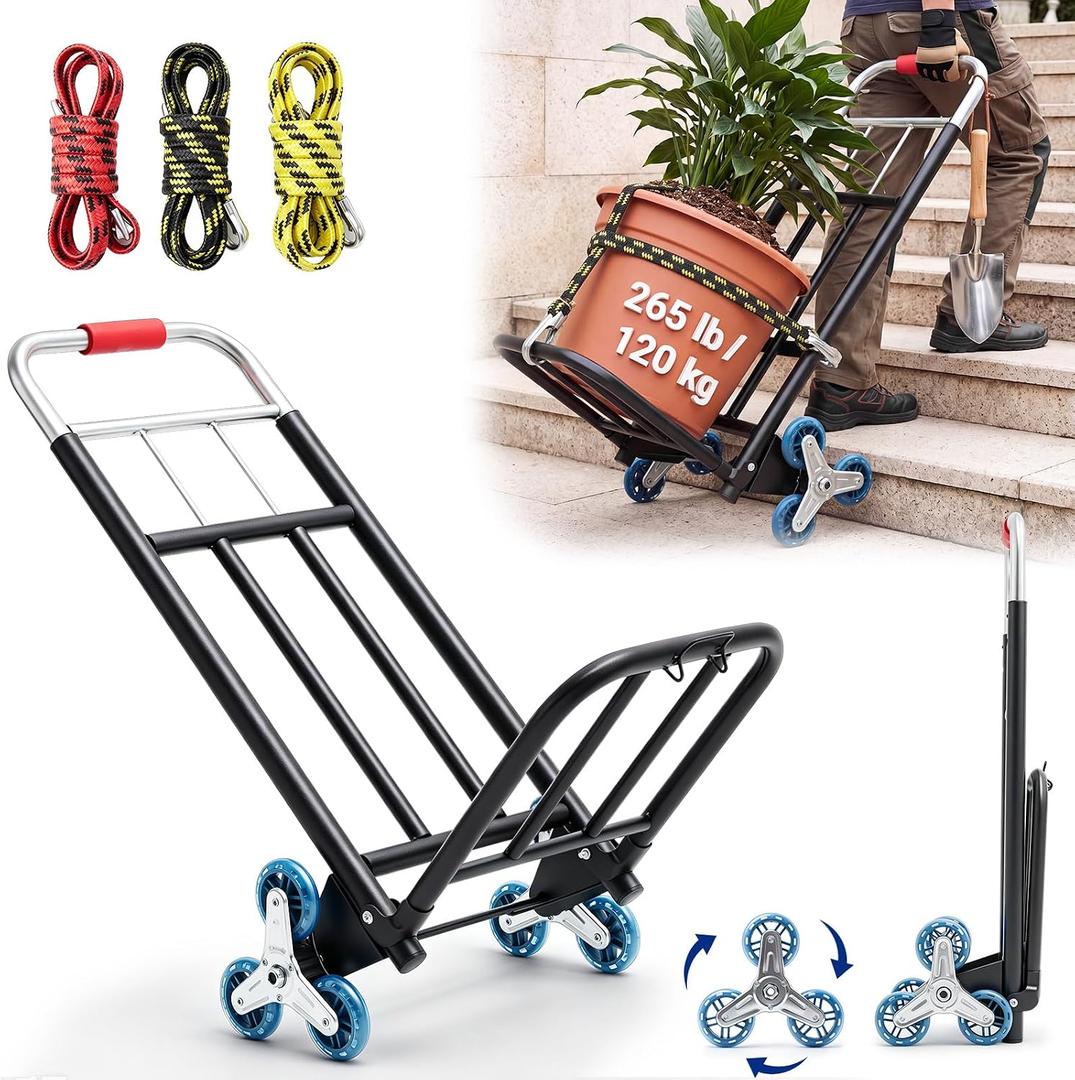 Lounsweer Stair Climbing Cart, 265 Lbs Plant Caddy with 3 Bungee Cords