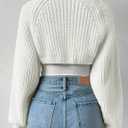 Women's Long Sleeve Open Front Knitted Crop Cardigan Drop Shoulder Knit Bolero Shrug Sweater (White)