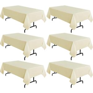 sancua 6 Pack Beige Tablecloth 60 x 102 Inch, Rectangle Table Cloth for 6 Feet Tables - Stain and Wrinkle Resistant Washable Polyester Table Cover for Dining Tables, Buffet Parties and Camping
