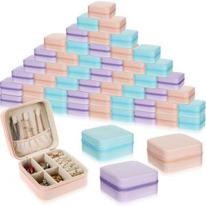 Batiyeer 50 Pcs Small Jewelry Travel Case Bulk Mini Jewelry Organizer Wedding Bridesmaid Proposal Return Mothers Day Present(Pink Purple Blue)